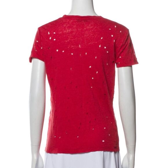 IRO Red Ripped Distressed Linen Tee T-Shirt - Picture 3 of 4
